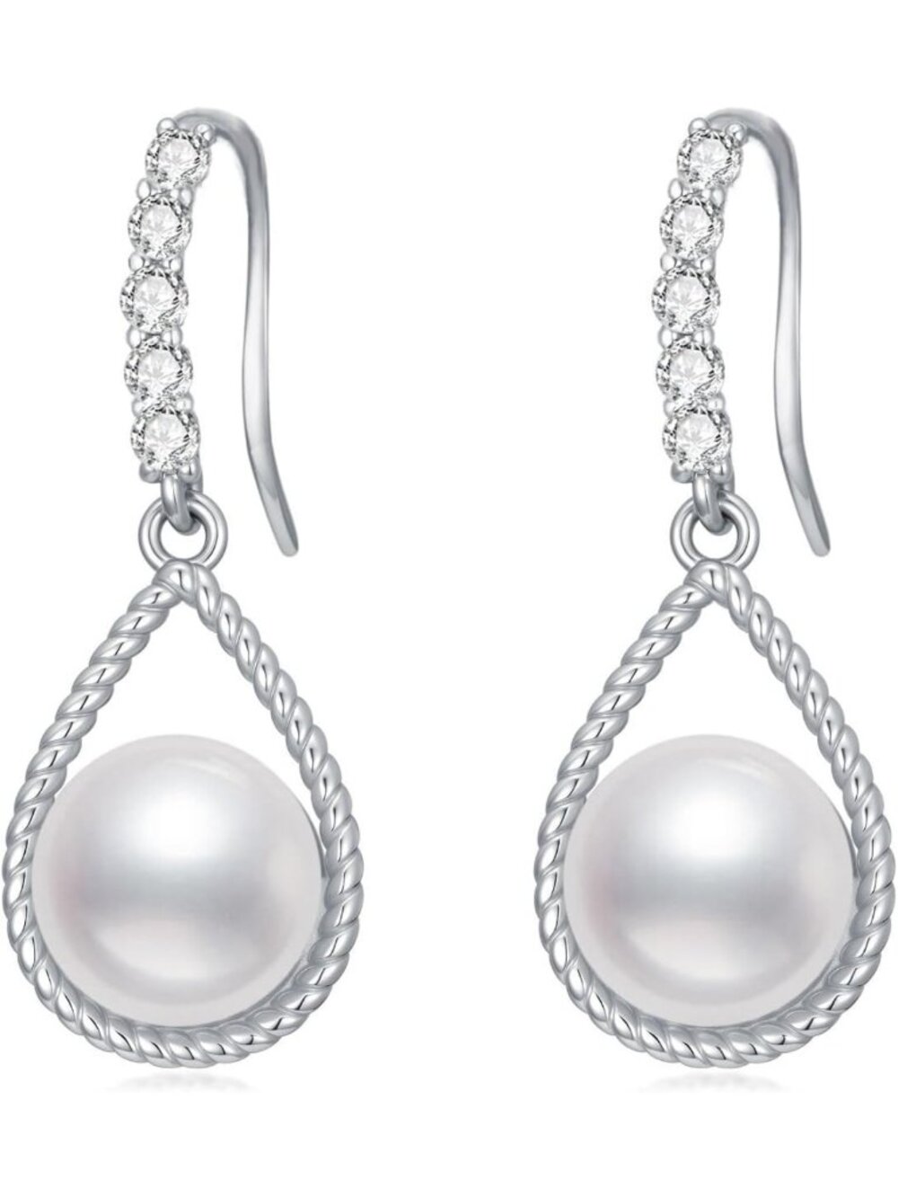 Lab Grown Diamond & Freshwater Pearl Dangle Earrings in Sterling Silver - 0.3